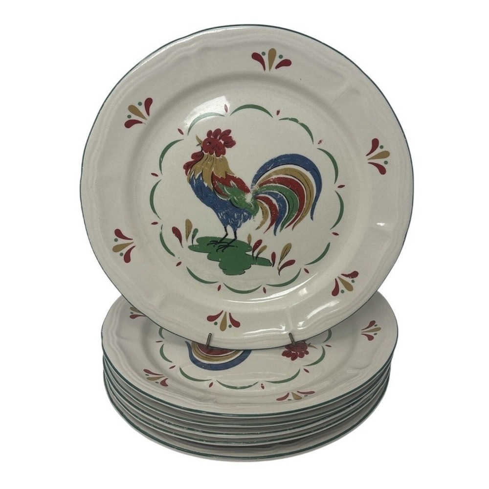 Vintage Gibson China Rooster Dinner Plates Set(6) Farmhouse Stoneware‎ 10.5"inch